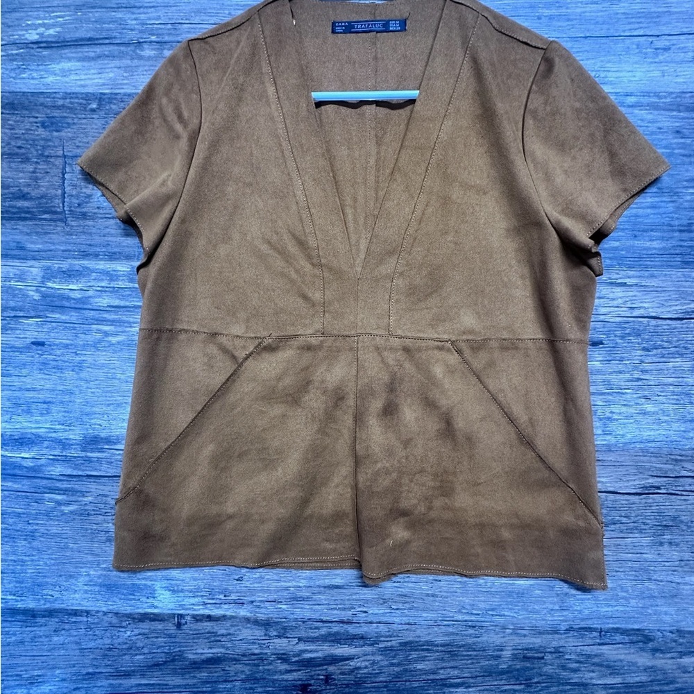 Zara Tan Boxy Short Sleeve‎ Blouse
